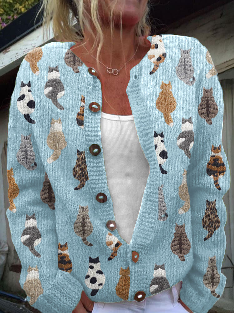Camille Cat-Print Cardigan