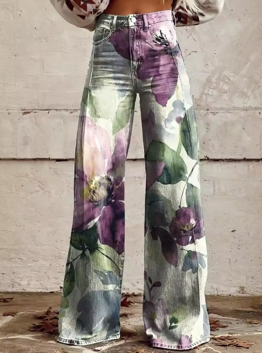 Maveloe | Boho Floral Wide-Leg Jeans