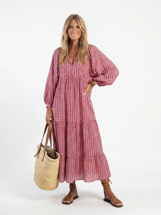 Maveloe | Geometric Tie-Waist Midi Dress Isabelle