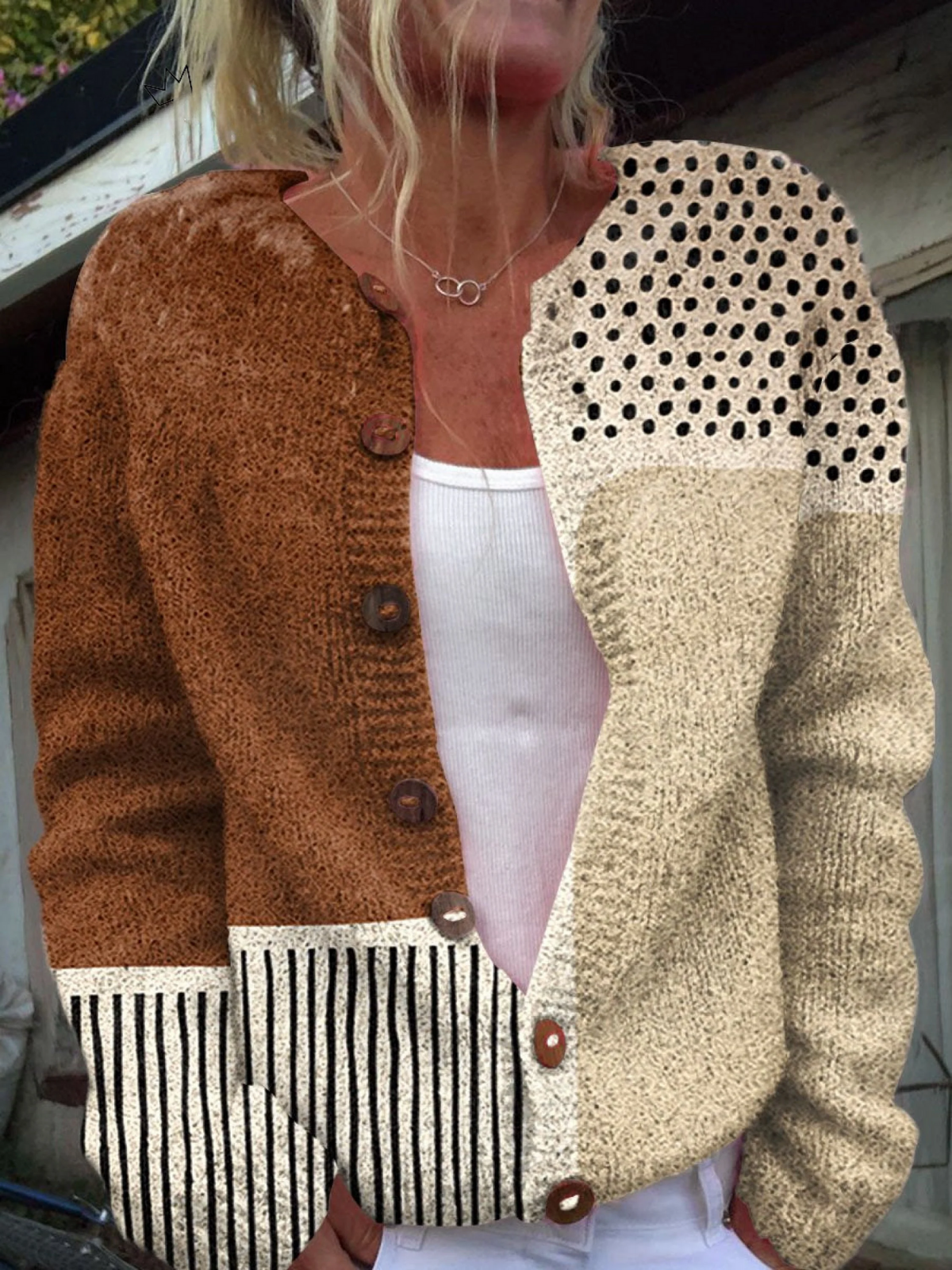 Catherine Terracotta Colourblock-cardigan