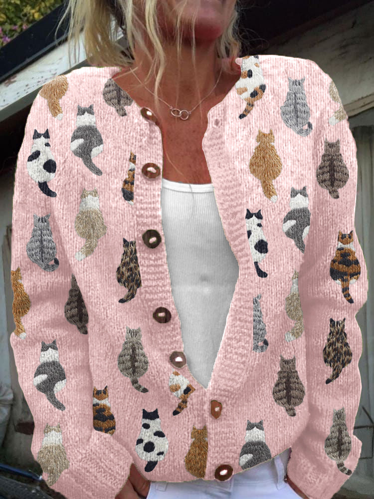 Camille Cat-Print Cardigan