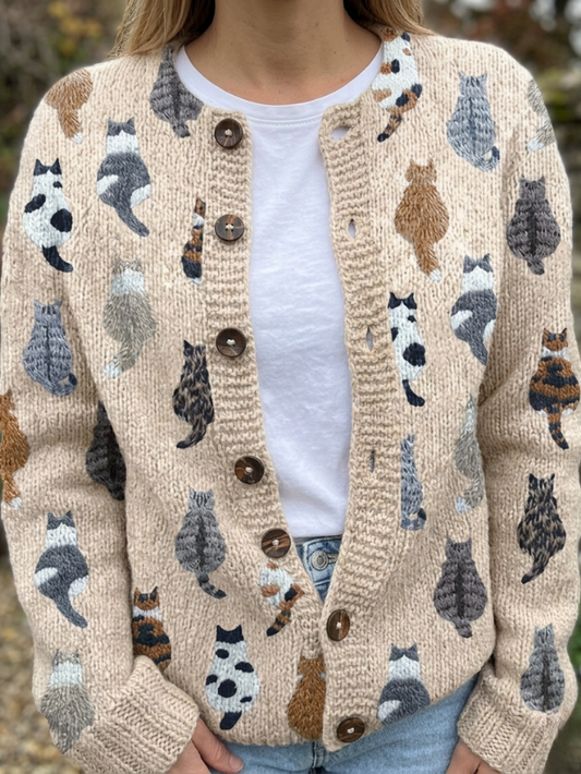 Camille Cat-Print Cardigan