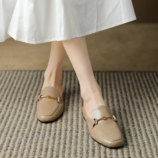 Juliette Gold-Bit Leather Mules
