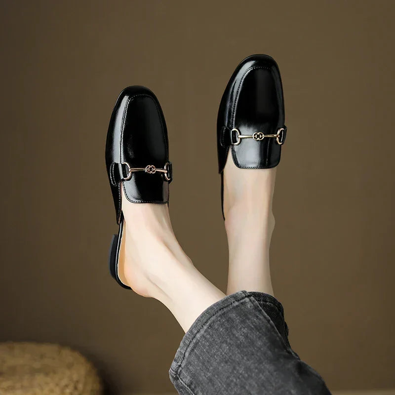 Juliette Gold-Bit Leather Mules