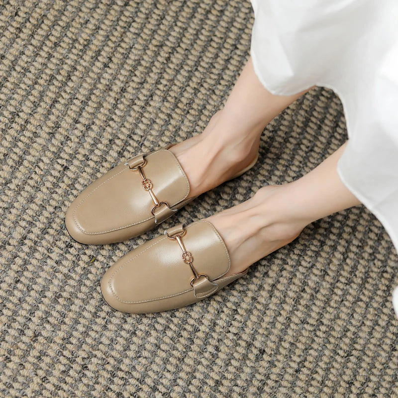 Juliette Gold-Bit Leather Mules